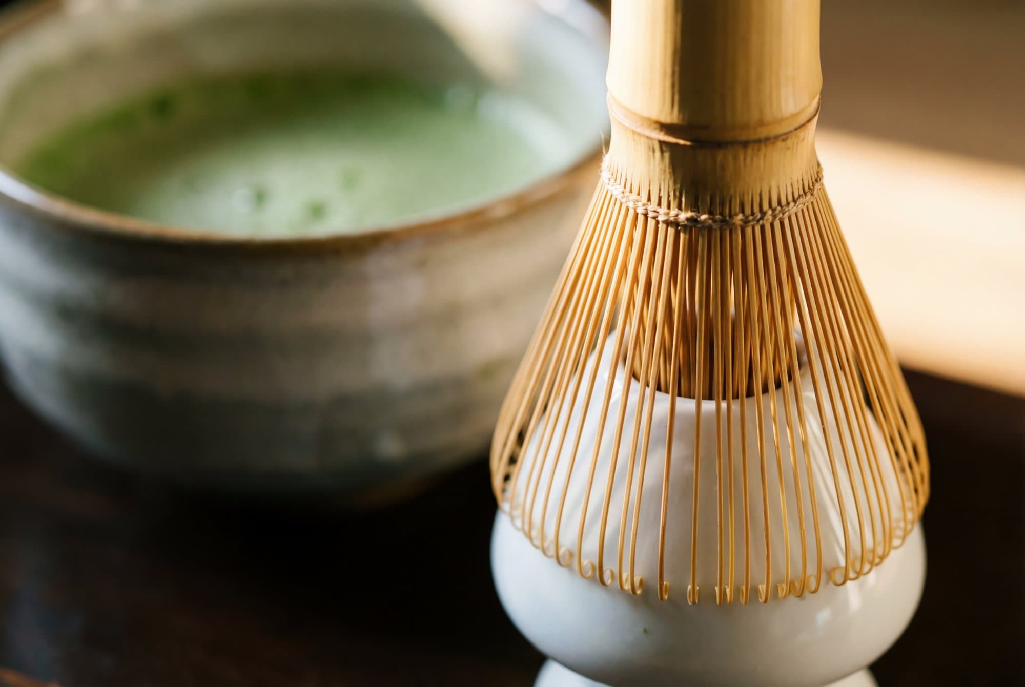 Bamboe matcha klopper chasen - close-up van bamboe tanden